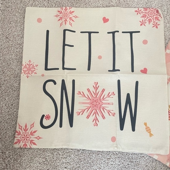 Set of 2 Christmas pillow covers pink Christmas linen blend NEW HOLIDAY DECOR - Picture 2 of 9